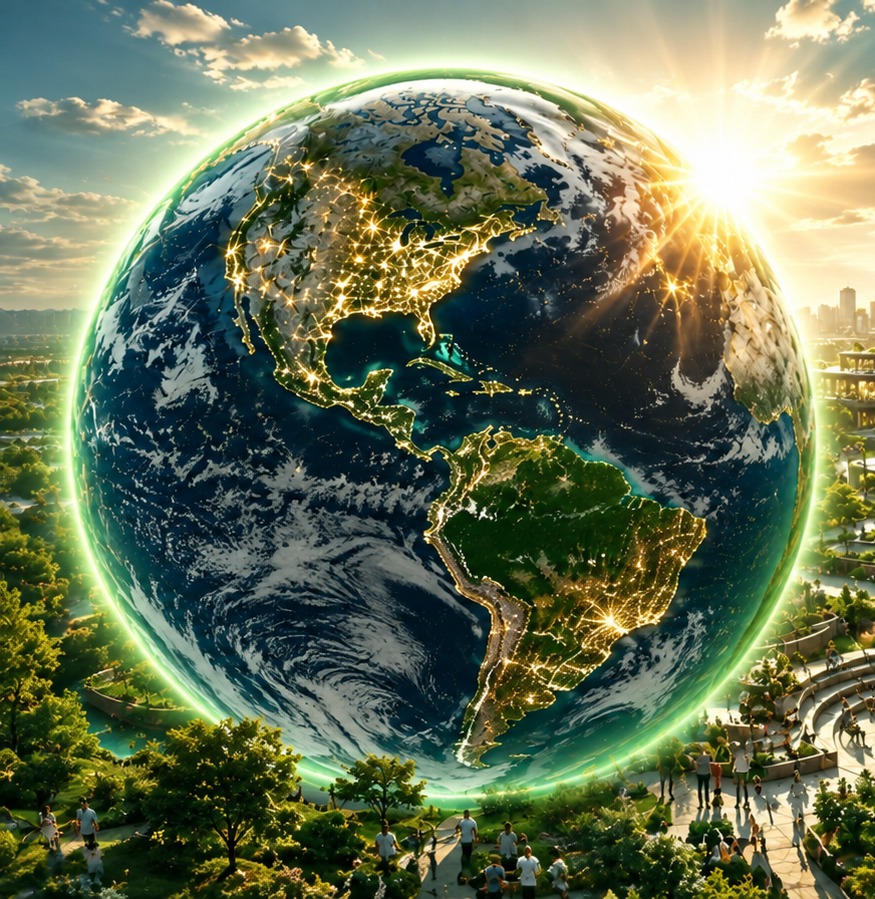Glowing Earth representing the future Mission Novakai community vision
