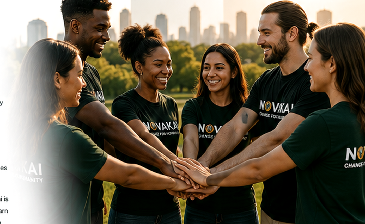 A diverse community team standing together