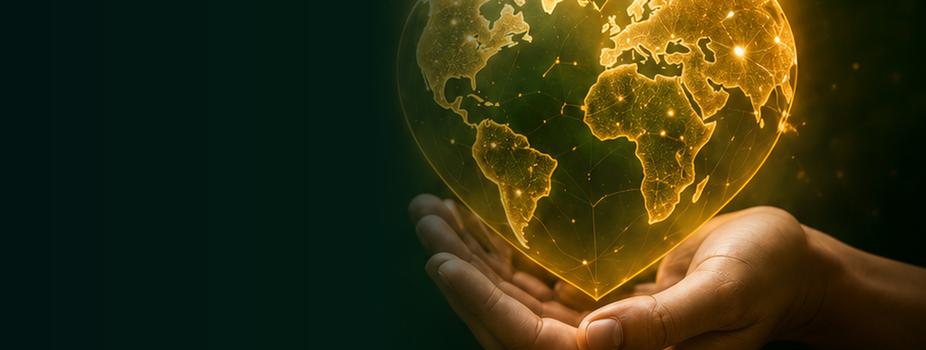 Glowing heart-shaped Earth held in hands
