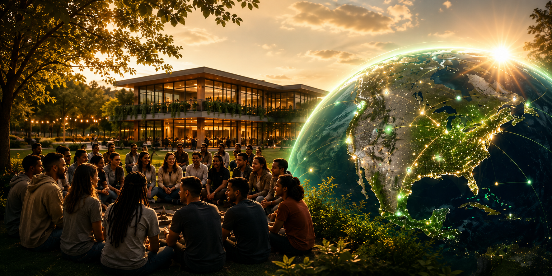 Mission Novakai community gathering with a connected global Earth