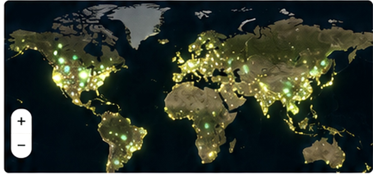 World map showing Mission Novakai community lights
