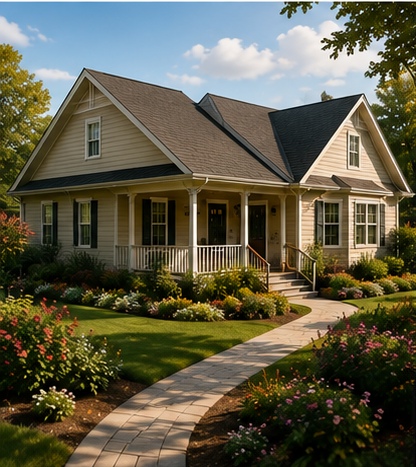 Welcoming home and landscaped land